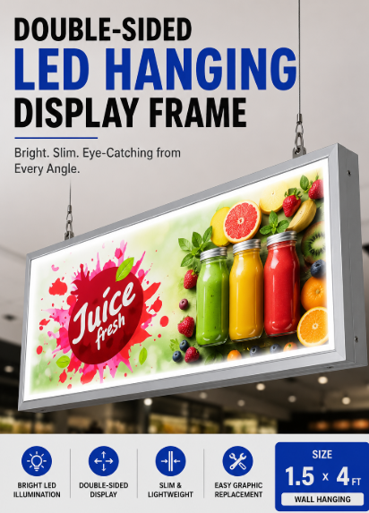 Double-Sided Slim LED Hanging Display Frame (1.5 × 3 ft) - View 1